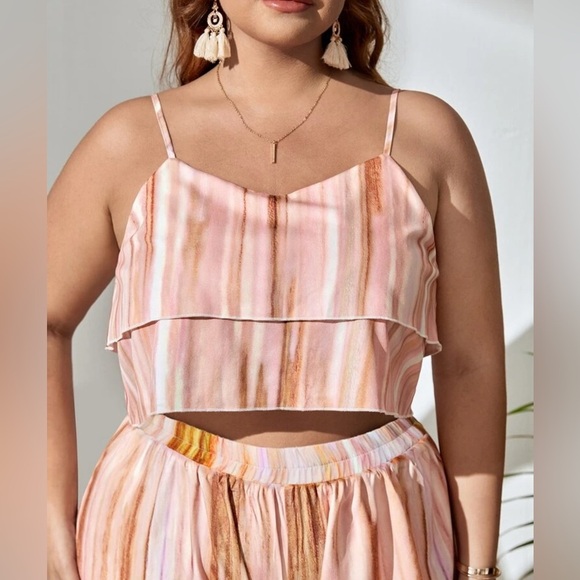 SHEIN Pink and Brown Striped Wide Leg 2 piece - Picture 3 of 3